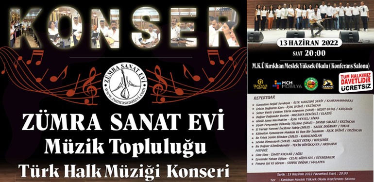 Zümra Sanatevinden Hatay'da Türk Halk Müziği Konseri-1